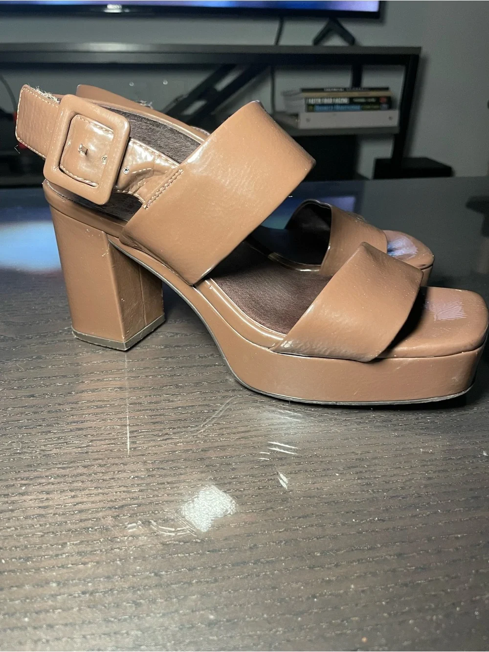 Jeffrey Campbell Platform Block Heel Sandals Brown - Women's Strappy Heels 6.5